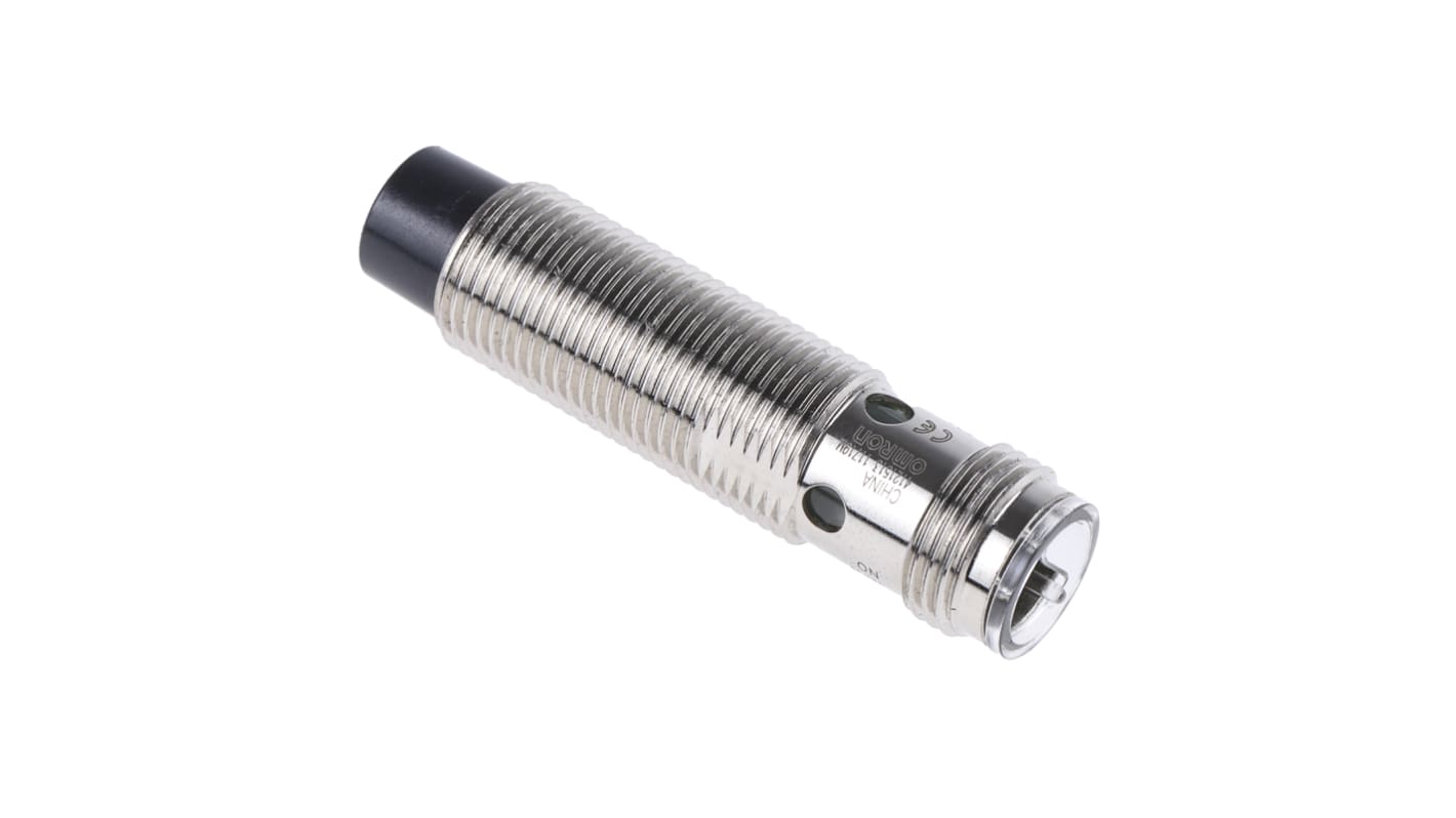 Sensore di prossimità cilindrico Omron E2A-M12KN08-M1-C1, tecnologia induttiva NPN, gamma di rilevamento 8 mm, grado di protezione IP67.