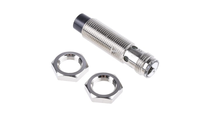Sensore di prossimità cilindrico Omron E2A-M12KN08-M1-C1, tecnologia induttiva NPN, gamma di rilevamento 8 mm, grado di protezione IP67.