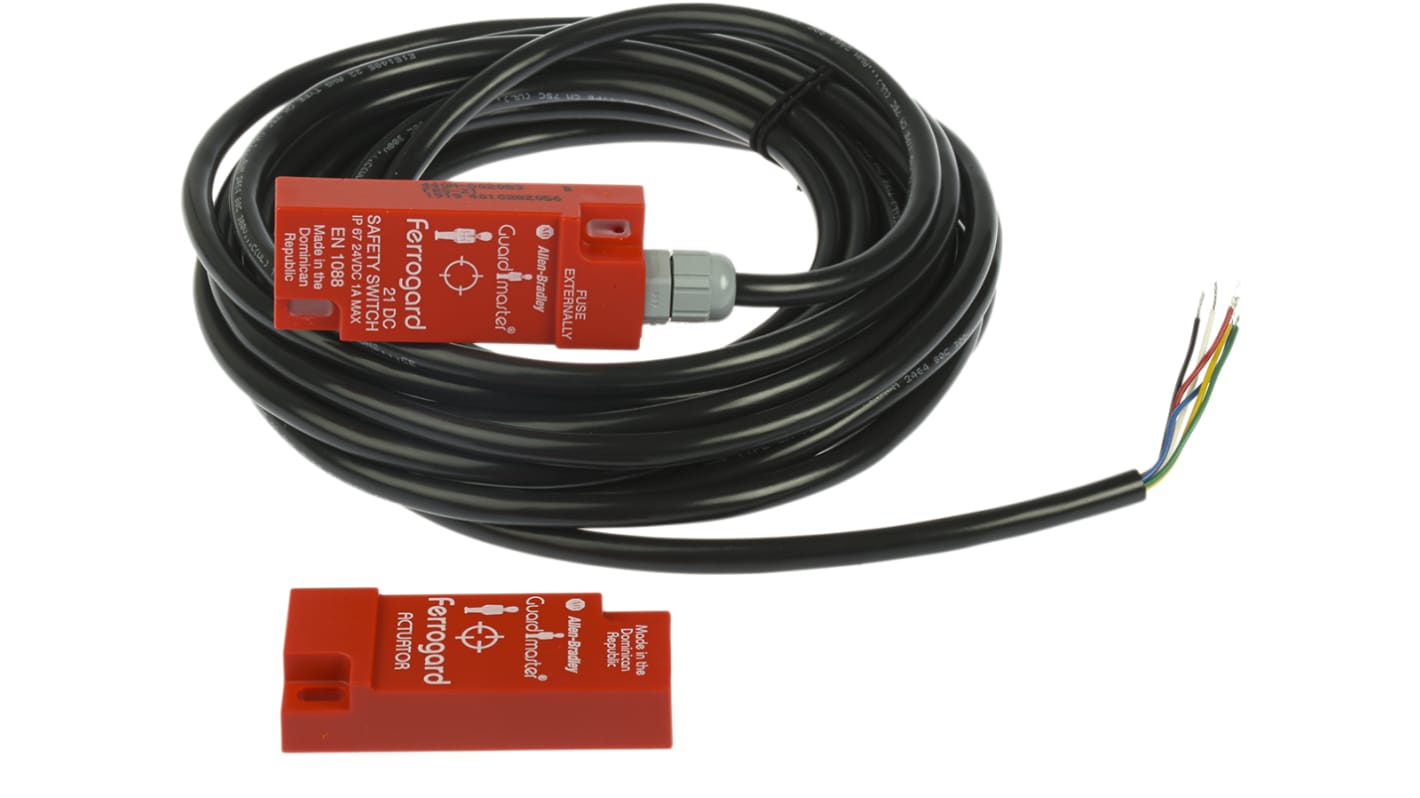 Interruttore di sicurezza magnetico Allen Bradley Guardmaster 440N-G02083, 24V cc, 2 contatti NC, grado di protezione IP67.