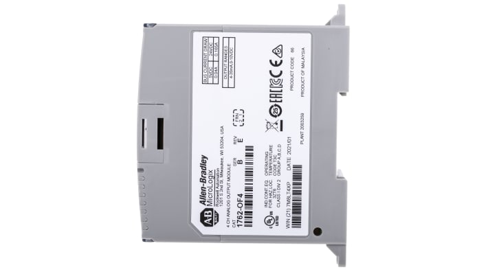 Modulo I/O analogico Allen Bradley 1762-OF4 per MicroLogix 1100, 4 uscite 4-20 mA, montaggio su guida DIN, dimensioni 90 x 40 x 87 mm.