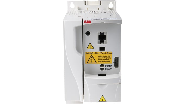 Inverter ABB ACS310-01E-07A5-2 per ventole e pompe, potenza 1,5 kW, alimentazione 230 V, dimensioni 105x239x165 mm.