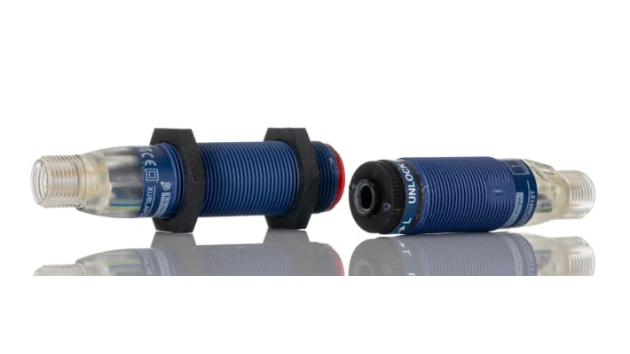 Sensore fotoelettrico cilindrico Telemecanique Sensors XUBLAPCNM12, rilevamento fino a 100 m, uscita PNP, connettore M12, IP67.