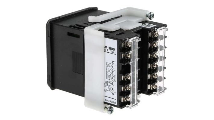 Omron E5CC-RX3A5M-000, regolatore PID digitale 48x48 mm, tensione 100-240 V, display LCD 4 cifre, montaggio a pannello.