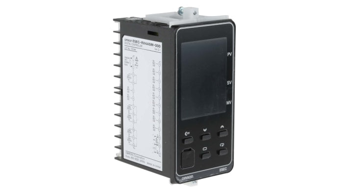 Omron E5EC-RX4A5M-000, termoregolatore PID 48x96 mm, montaggio a pannello, tensione 100-240 V, uscita relè, display LCD.