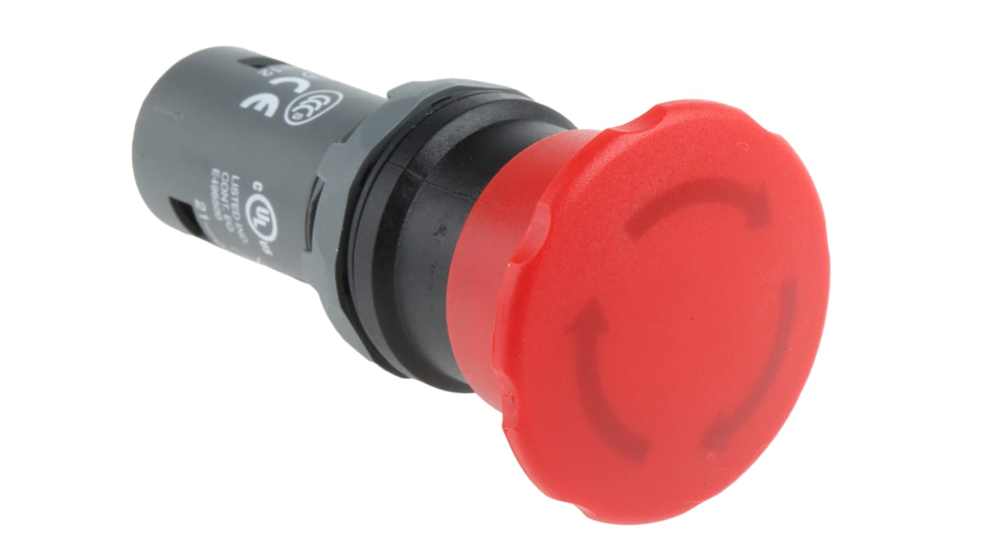 Pulsante di arresto di emergenza ABB, montaggio a pannello, diametro foro 22,5 mm, colore rosso, grado di protezione IP66/IP67/IP69K.