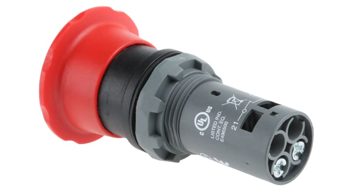 Pulsante di arresto di emergenza ABB, montaggio a pannello, diametro foro 22,5 mm, colore rosso, grado di protezione IP66/IP67/IP69K.