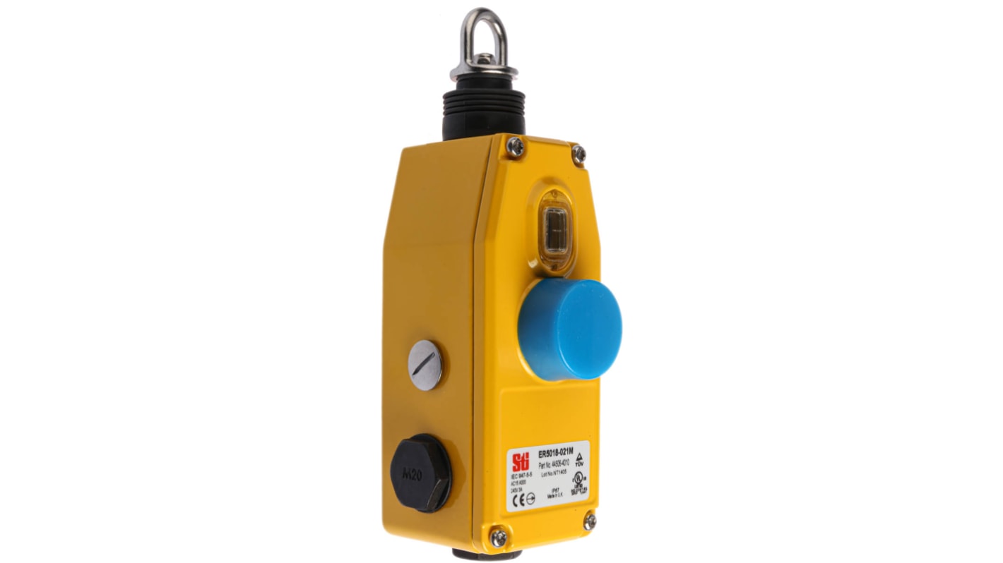 Interruttore a fune Omron ER5018-021M, NA/2NC, montaggio Diritto, grado di protezione IP67, dimensioni 205 x 90 x 74 mm.