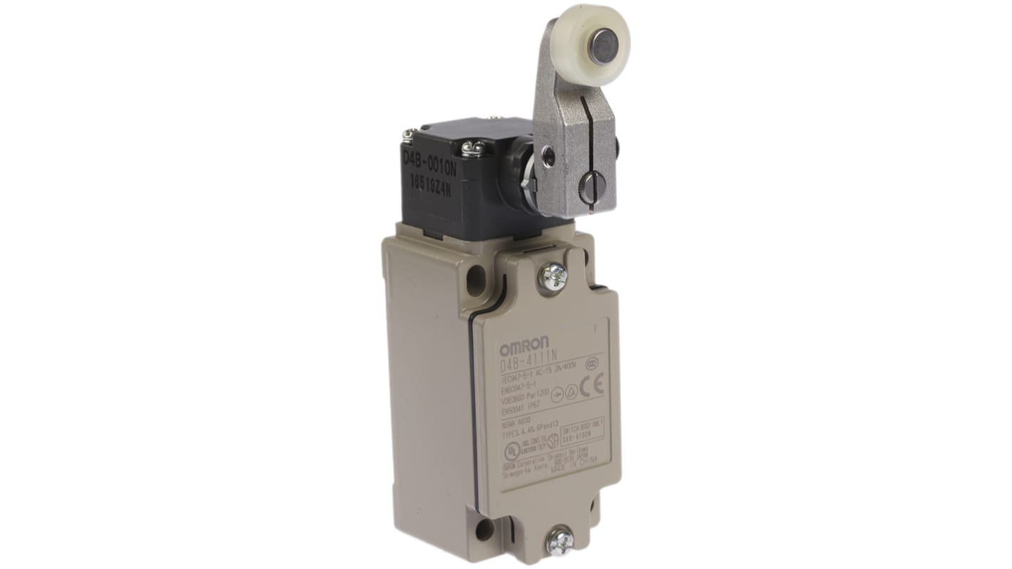Interruttore di interblocco Omron D4B4111N, leva a rullo, configurazione DPST, protezione IP67, dimensioni 99,5 x 40 x 43 mm.
