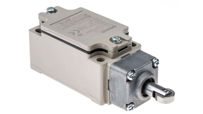 Interruttore di interblocco Omron D4B-4171N, custodia metallica, protezione IP67, dimensioni 97x40x43 mm, durata 30 milioni di cicli.