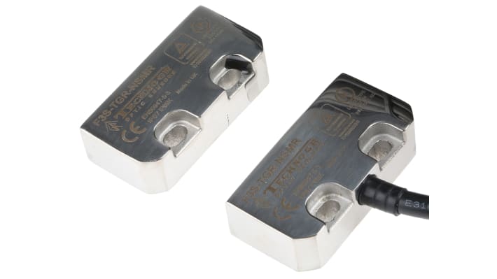 Interruttore di sicurezza senza contatto Omron F3S-TGR-NSMR-21-10, custodia in acciaio inox, grado di protezione IP67, dimensioni 50 mm x 25.5 mm x 13 mm.