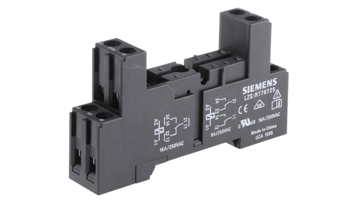 Zoccolo LZS Siemens RT78725, relè a innesto con connettore femmina, LED e contatti placcati oro, montaggio su guida.