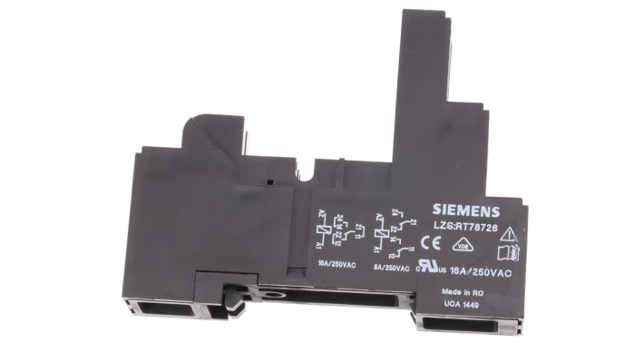 Zoccolo LZS Siemens LZS:RT78726, connettore femmina per relè, montaggio su guida DIN, dimensioni 62 x 15,5 x 77 mm, grado di protezione IP20.