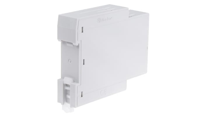 Finder Timer Relay SPDT per guida DIN, intervallo 0.05-10 min, tensione 24-240 V, corrente massima 16 A.