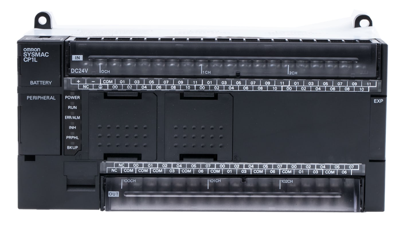 Omron CP1L-M60DT-D, CPU PLC con 60 I/O, montaggio su guida DIN, dimensioni 195 x 110 x 85 mm, alimentazione 20.4-26.4 V dc.
