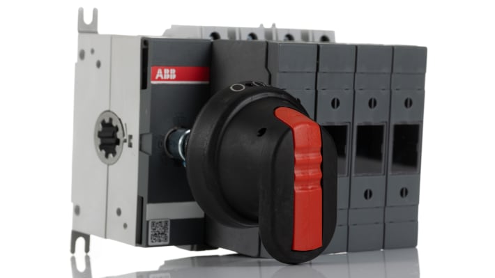 Sezionatore portafusibili ABB OS63GD04N2P, 63A, 4 poli, montaggio su guida DIN, grado di protezione IP20, impugnatura ON/OFF.