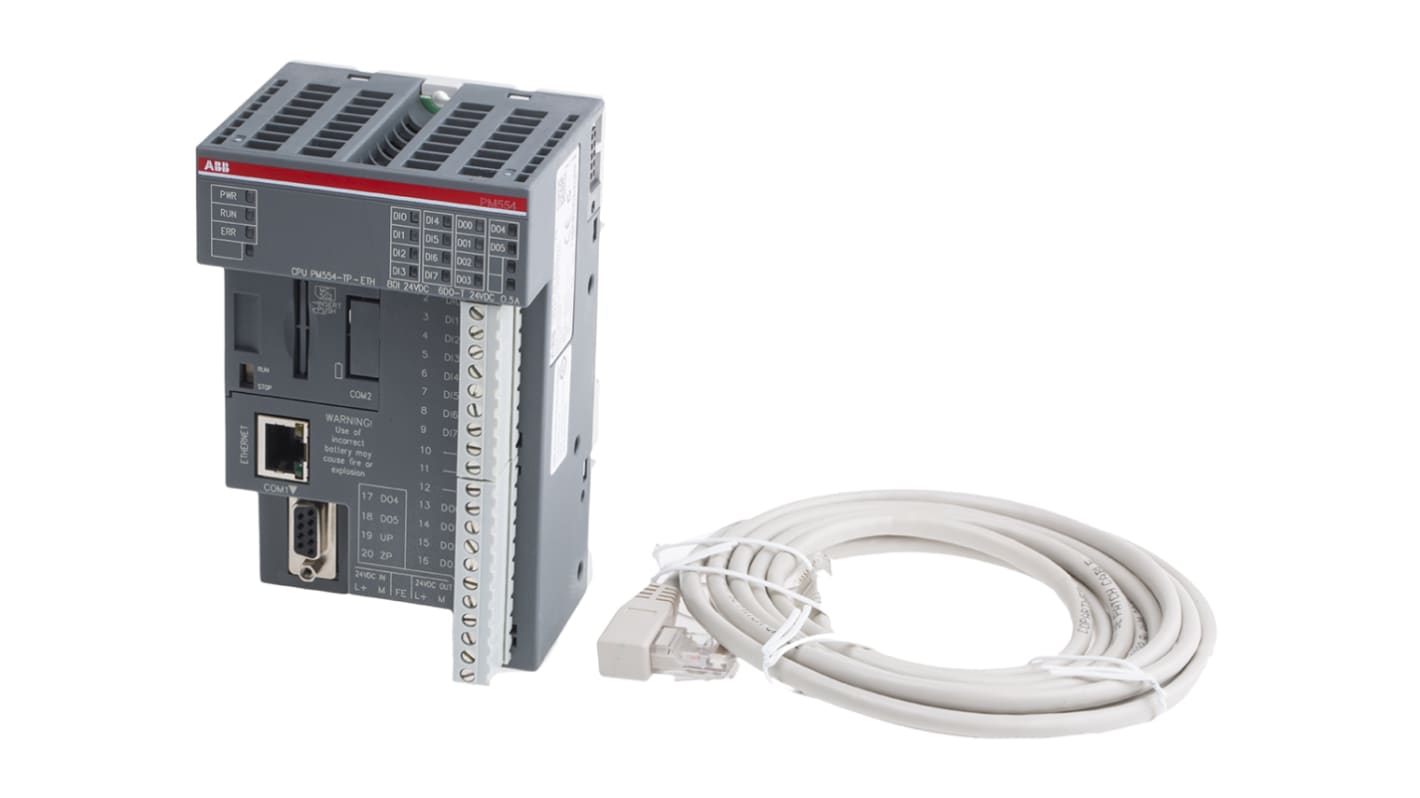 CPU PLC ABB 1SAP186200R0004 TA574-D-T-ETH, 8 ingressi e 6 uscite, montaggio su guida DIN, dimensioni 74 x 82 x 148 mm.