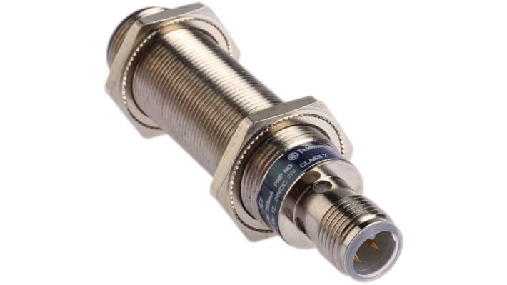 Sensore ultrasuoni cilindrico Telemecanique XXV18B1PAM12, 50mm rilevamento, 24V DC - ideale per imballaggio e movimentazione.