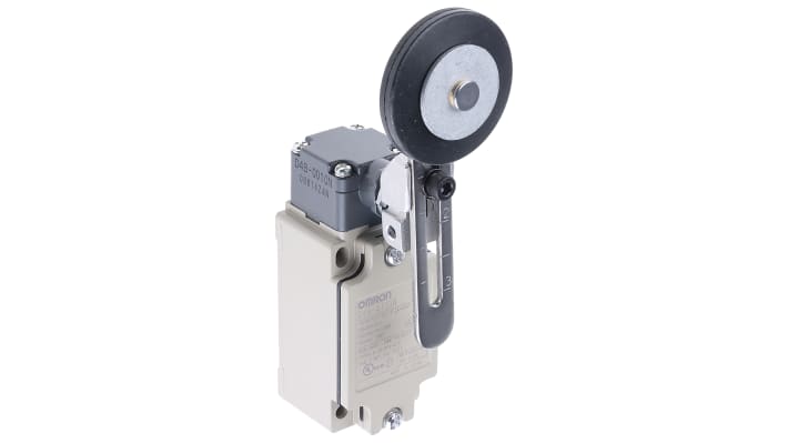 Interruttore di interblocco Omron D4B-4113N, attivazione a leva a rullo, contatti 1NO/1NC, protezione IP67, dimensioni 99.5mm x 40mm x 56mm.