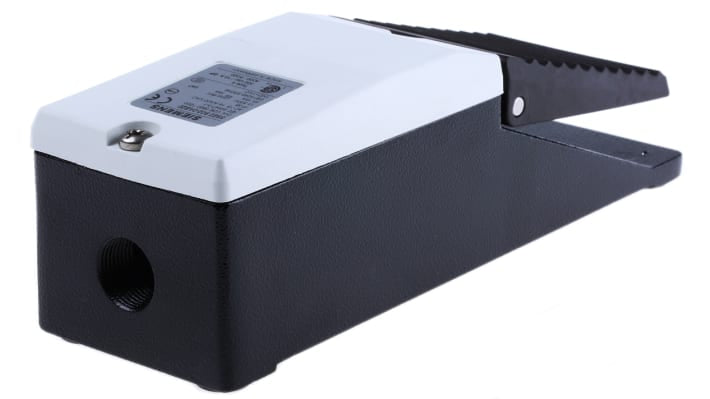 Interruttore a pedale momentaneo Siemens 3SE2902-0AB20, SPDT, IP65, alluminio, dimensioni 220 x 70 x 61 mm, per fissaggio a pavimento.