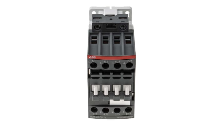 Contattore ABB 1SBL237201R1300 AF26-40-00-13, 4 poli, 45 A, bobina 230 V, dimensioni 45x86x101 mm, grado di protezione IP20.