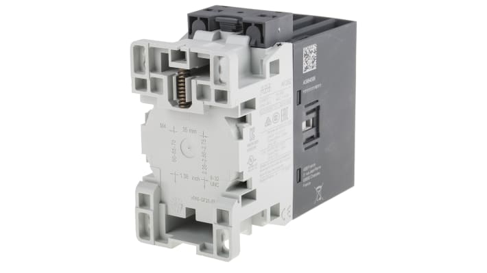 Contattore ABB 1SBL236201R2000 AF26Z-40-00-20, 4 poli, 45 A, bobina 12 V c.c., dimensioni 86x45x101 mm.