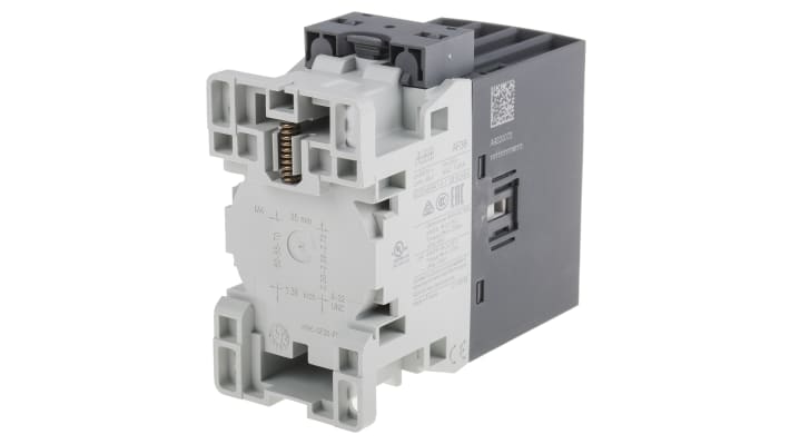 Contattore ABB 1SBL297201R1200 AF38-40-00-12, 4 poli, 55 A, bobina 110 V, dimensioni 45x86x101 mm, protezione transitori.