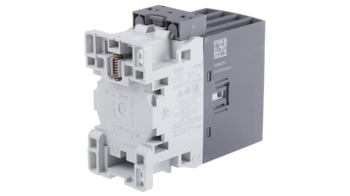 Contattore ABB 1SBL236201R2300 AF, 4 poli, 45 A, bobina 230 V, dimensioni 86x45x101 mm, protezione transitori.