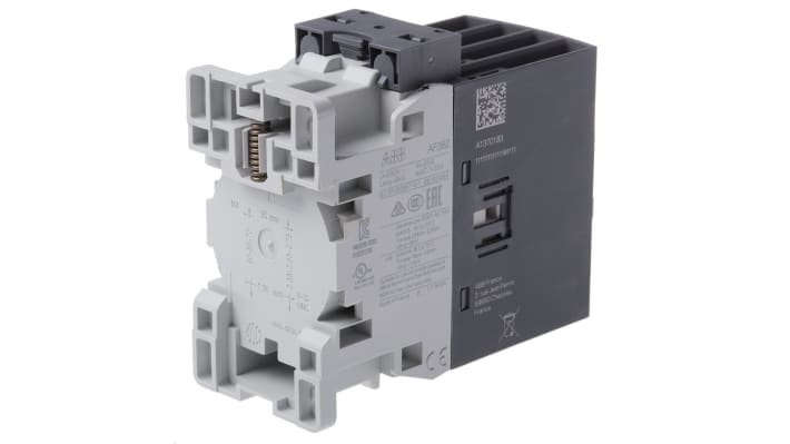Contattore ABB 1SBL296201R2000 AF38Z-40-00-20, 4 poli, 55 A, bobina 12 V c.c., dimensioni 86x45x101 mm.