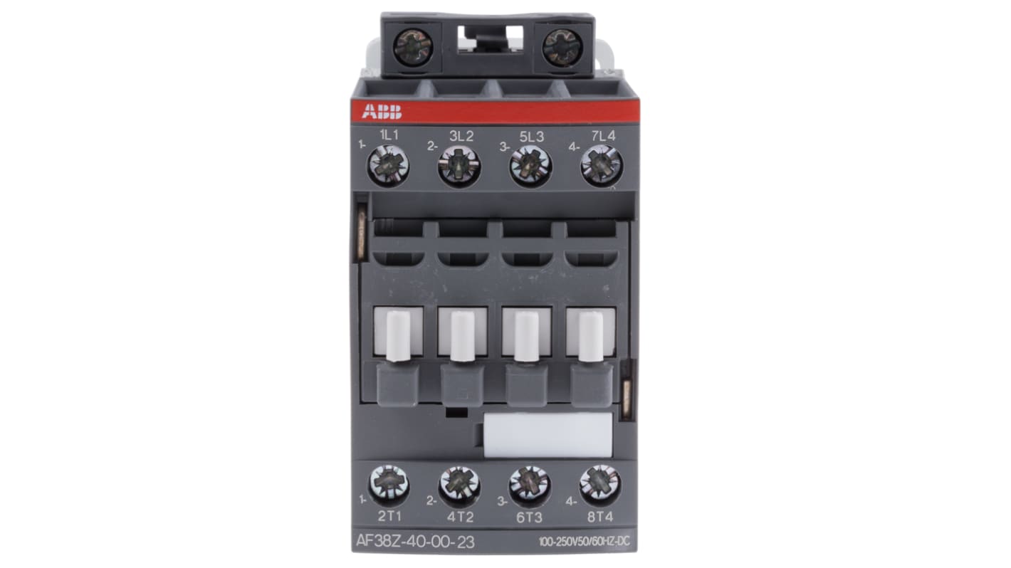 Contattore ABB 1SBL296201R2300 AF38Z-40-00-23, 4 poli, 4 NA, 55 A, bobina 230 V, dimensioni 86x45x101 mm.