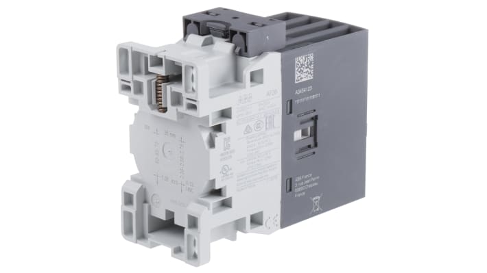 Contattore ABB 1SBL237501R1200, serie AF, 4 poli, 2 NO + 2 NC, corrente 45 A, dimensioni 45x86x101 mm, tensione 110 V.