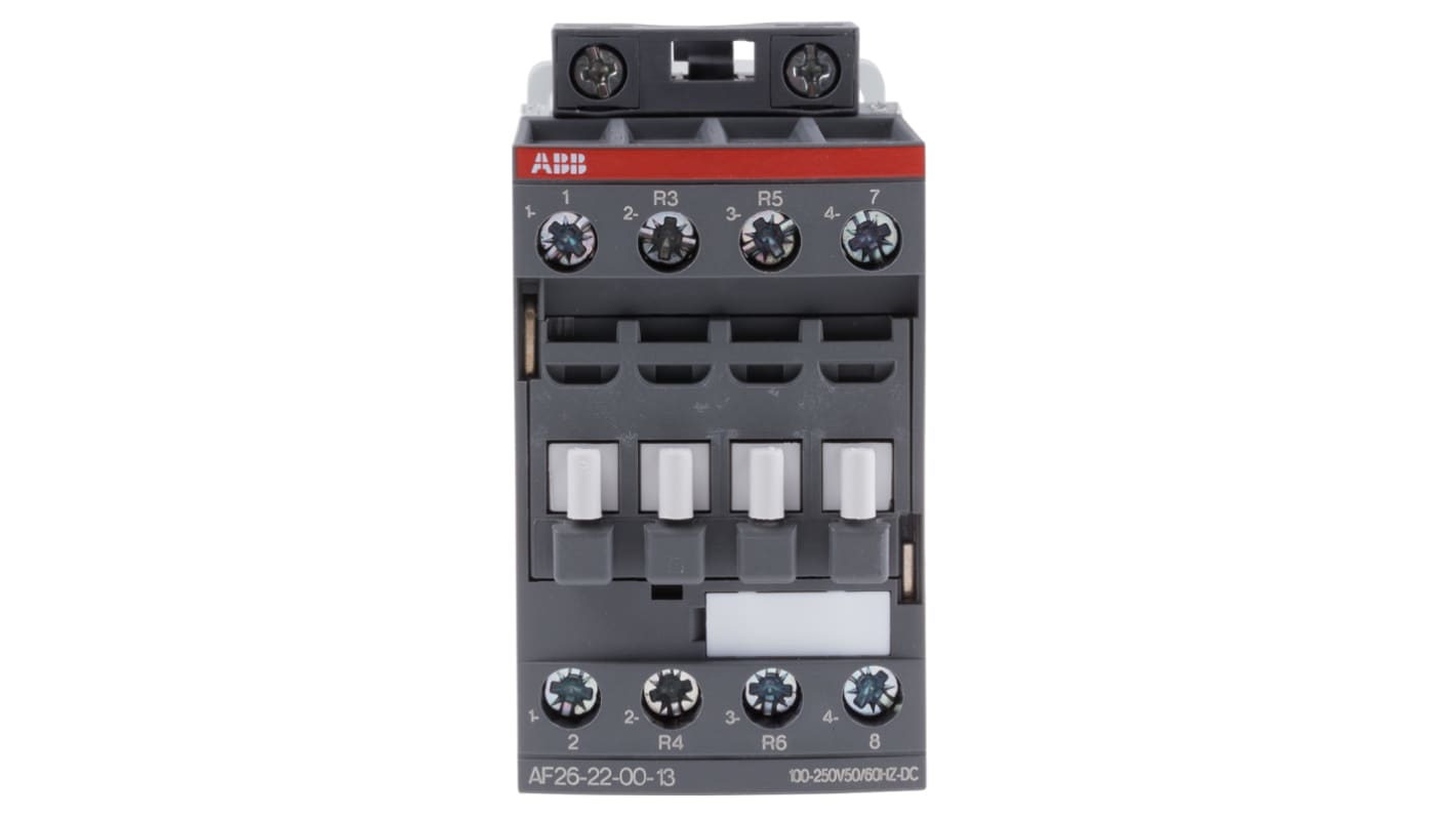Contattore ABB 1SBL237501R1300 AF, 4 poli, 2 NO + 2 NC, 45 A, bobina 230 V, dimensioni 86x45x101 mm.
