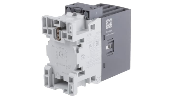 Contattore 4 poli ABB 1SBL236501R2300, 2 NO + 2 NC, 230 V ca, 45 A, dimensioni 86x45x101 mm, protezione transitori.