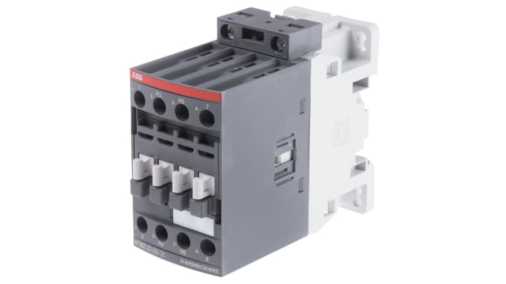 Contattore ABB 1SBL296501R2100 AF, 4 poli, 55 A, 24 V, 690 V c.a., dimensioni 45x86x101 mm, protezione transitori.