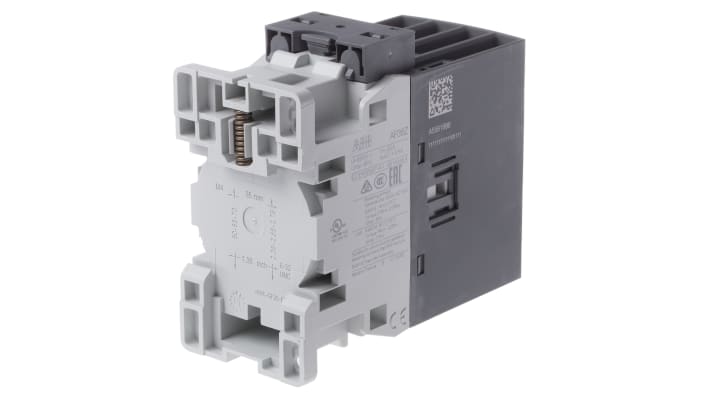 Contattore ABB 1SBL296501R2100 AF, 4 poli, 55 A, 24 V, 690 V c.a., dimensioni 45x86x101 mm, protezione transitori.