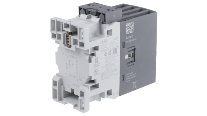 Contattore ABB 1SBL237501R1100 AF, 4 poli, 2 NO + 2 NC, 45 A, bobina 24 V, dimensioni 86x45x101 mm.