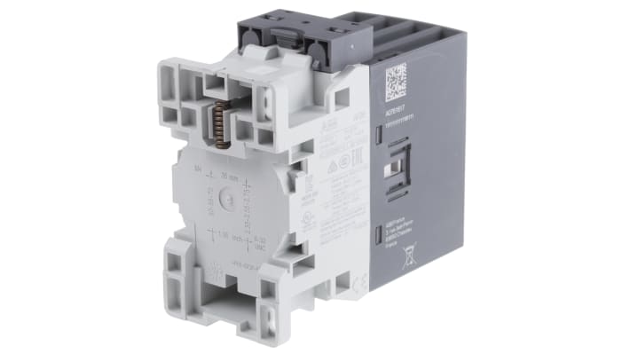 Contattore ABB 1SBL237201R1100 AF, 4 poli, 45 A, bobina 24 V, dimensioni 45x86x101 mm, protezione contro transitori.
