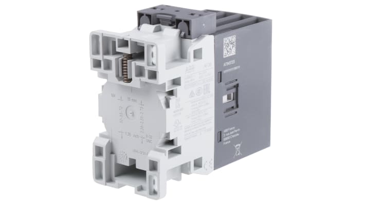 Contattore ABB 1SBL297201R1100 AF 4 poli, 55 A, bobina 24 V, dimensioni 86x45x101 mm, protezione transitori.