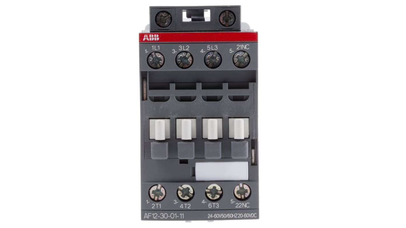 Contattore ABB 1SBL157001R1101 AF, 3 poli, 28 A, bobina 24 V, dimensioni 45x86x77 mm, conforme a IEC 60947.
