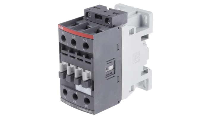 Contattore ABB 1SBL237001R1100 AF26-30-00-11, 3 poli, 3 NA, 45 A, 24 V, montaggio su guida DIN, dimensioni 86 x 45 x 101 mm.