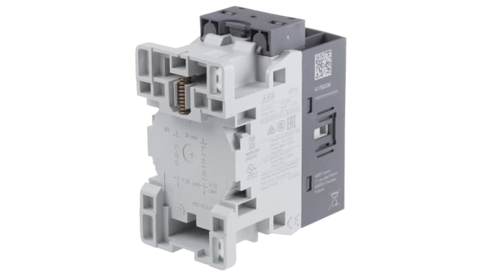Contattore ABB 1SBL177201R1100 AF, 4 poli, 30 A, bobina 24 V, dimensioni 45x86x77 mm, protezione transitori.