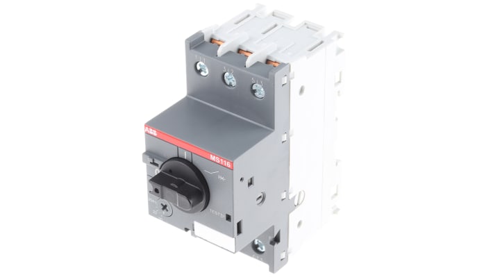 Interruttore automatico motore ABB 1SAM250000R1014 MS116-25, 3 poli, 20-25 A, 690 V, dimensioni 45x97,8x86,6 mm.