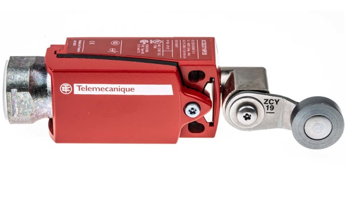 Interruttore di interblocco a leva a rullo Telemecanique Sensors, 2NC/1NA, custodia metallica, grado di protezione IP66/IP67, dimensioni 122mm x 34mm x 35mm.