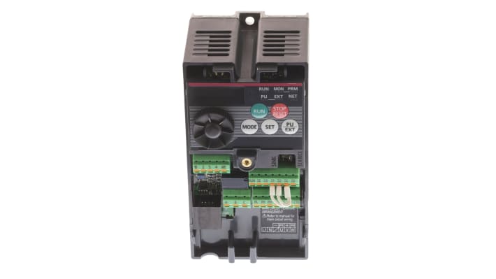 Inverter monofase Mitsubishi Electric FR-D720S-014SC-EC, potenza 0,2 kW, dimensioni 128x68x80,5 mm, interfaccia RS485.