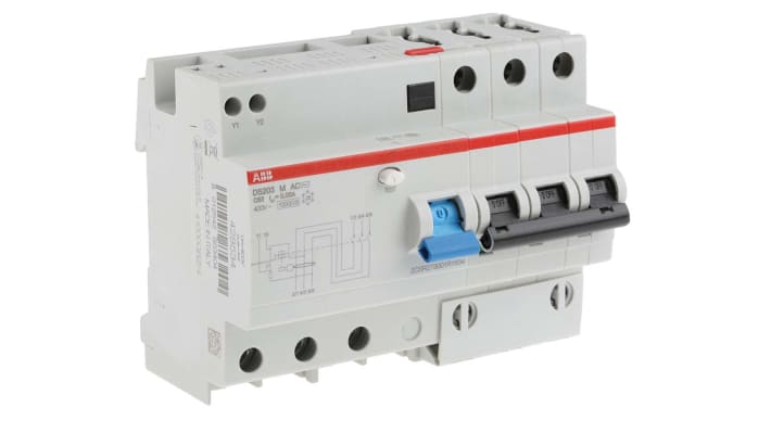 Interruttore differenziale 3 poli ABB, 63A, sensibilità 30mA, montaggio su guida DIN, gamma System Pro M Compact.