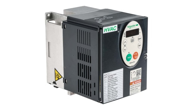 Inverter trifase Schneider Electric ATV212HU22N4, potenza 2,2 kW, dimensioni 143 x 107 x 150 mm, grado di protezione IP21.