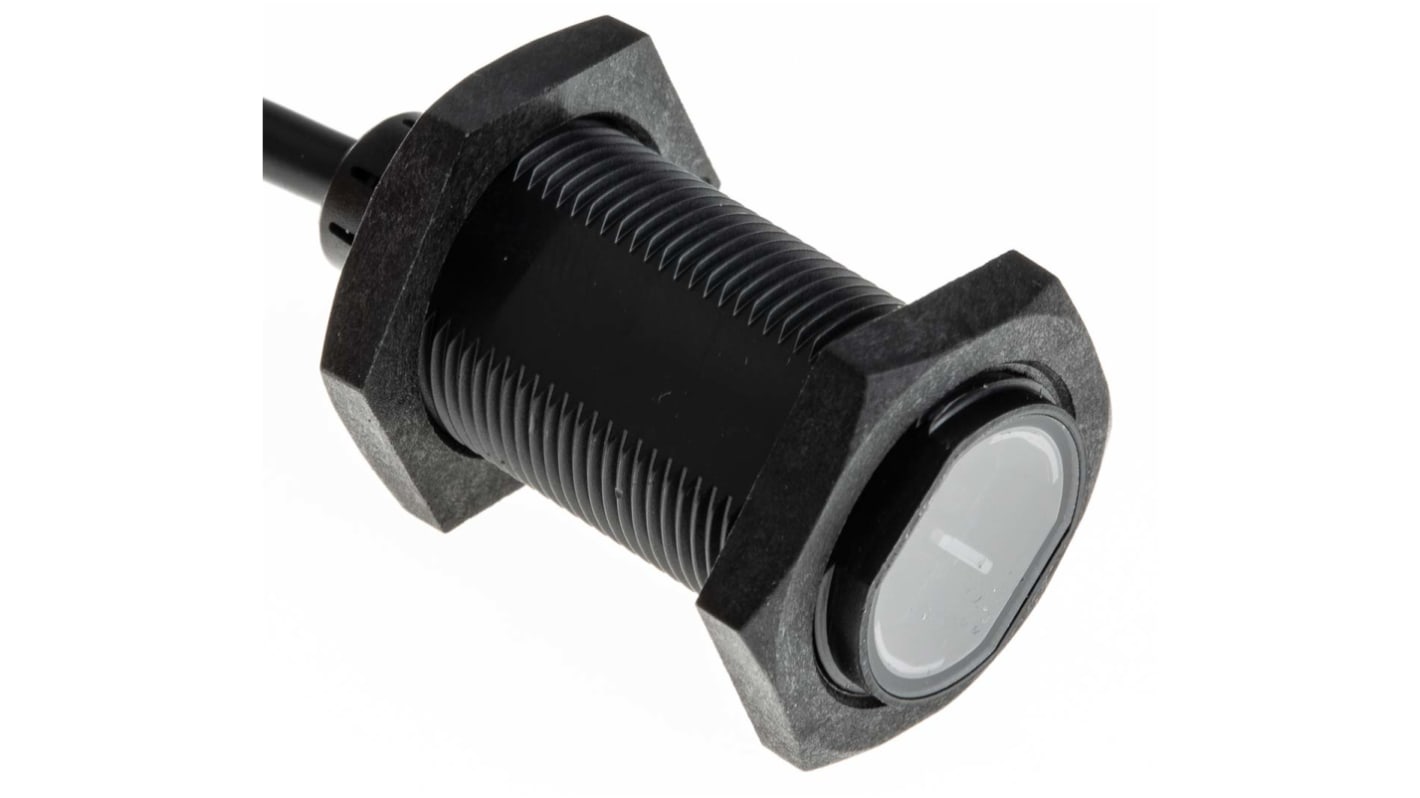Omron E3FADN112M, sensore fotoelettrico cilindrico a diffusione, rilevamento 100 mm, uscita NPN, grado di protezione IP67/IP69K.