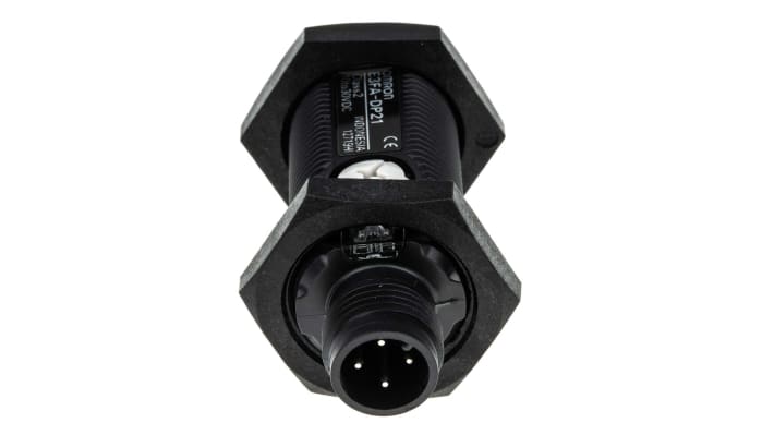 Sensore fotoelettrico cilindrico Omron E3FA-DP21, rilevamento 100 mm, uscita PNP, design compatto, grado di protezione IP67/IP69K.