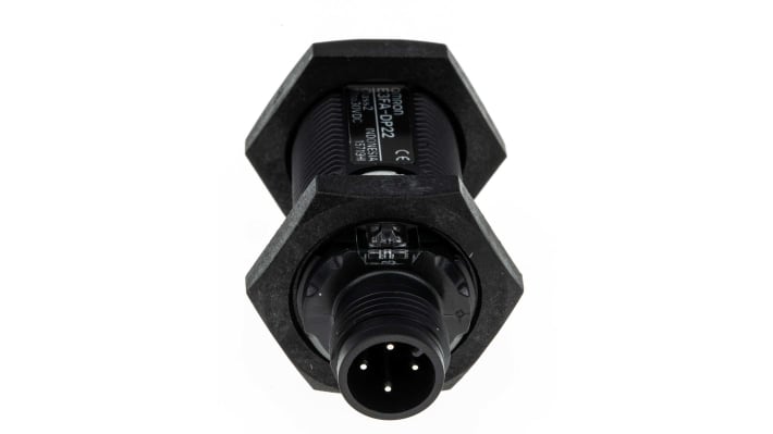 Sensore fotoelettrico cilindrico Omron E3FADP22, rilevamento a 300 mm, uscita PNP, grado di protezione IP67/IP69K.