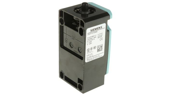 Interruttore di fine corsa Siemens 3SE5112-0CA00, stantuffo rotondo NO/NC, protezione IP66, dimensioni 40.5 mm x 37.3 mm x 78 mm.