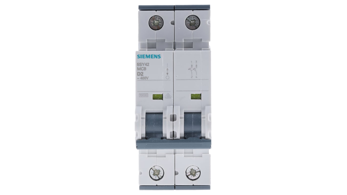Interruttore magnetotermico Siemens 5SY4202-8, 2P 2A 10 kA, Tipo D per circuiti ad alta tensione. Sicuro, rapido da installare e di alta qualità. Serie 5SY4.